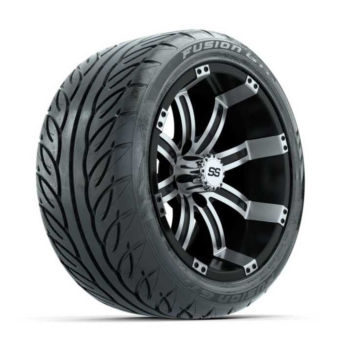 GTW Tempest Machined/Black 14 in Wheels with 225/40-R14 Fusion GTR Street Tires - Full Set