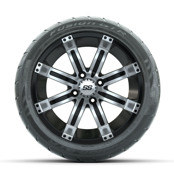 GTW Tempest Machined/Black 14 in Wheels with 225/40-R14 Fusion GTR Street Tires - Full Set
