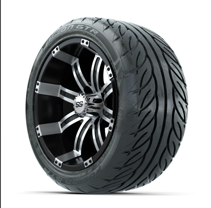 GTW Tempest Machined/Black 14 in Wheels with 225/40-R14 Fusion GTR Street Tires - Full Set
