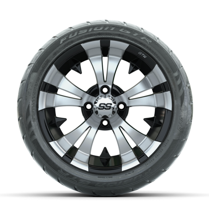 GTW Vampire Machined/Black 14 in Wheels with 225/40-R14 Fusion GTR Street Tires - Full Set