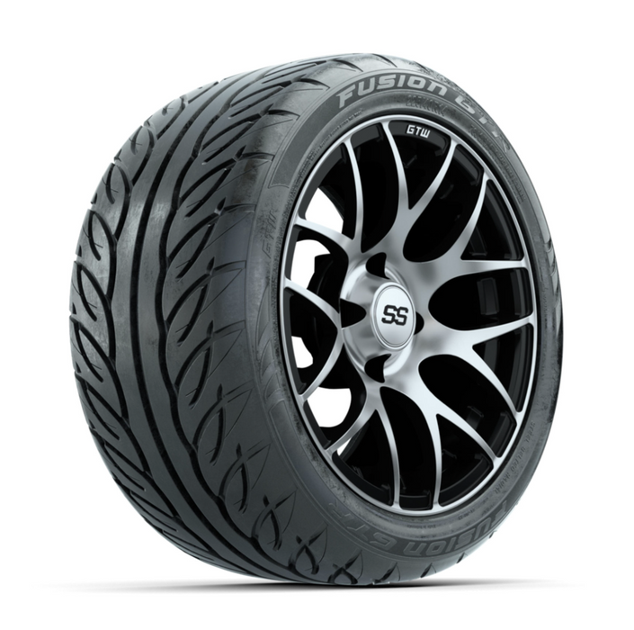 GTW Pursuit Machined/Black 14 in Wheels with 225/40-R14 Fusion GTR Street Tires - Full Set