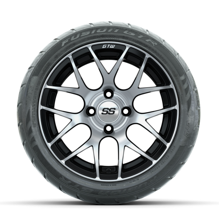GTW Pursuit Machined/Black 14 in Wheels with 225/40-R14 Fusion GTR Street Tires - Full Set