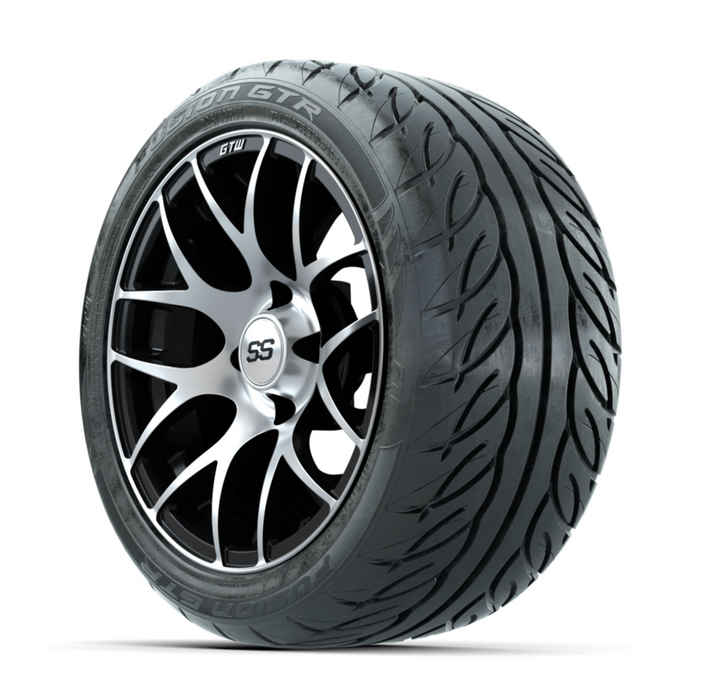 GTW Pursuit Machined/Black 14 in Wheels with 225/40-R14 Fusion GTR Street Tires - Full Set