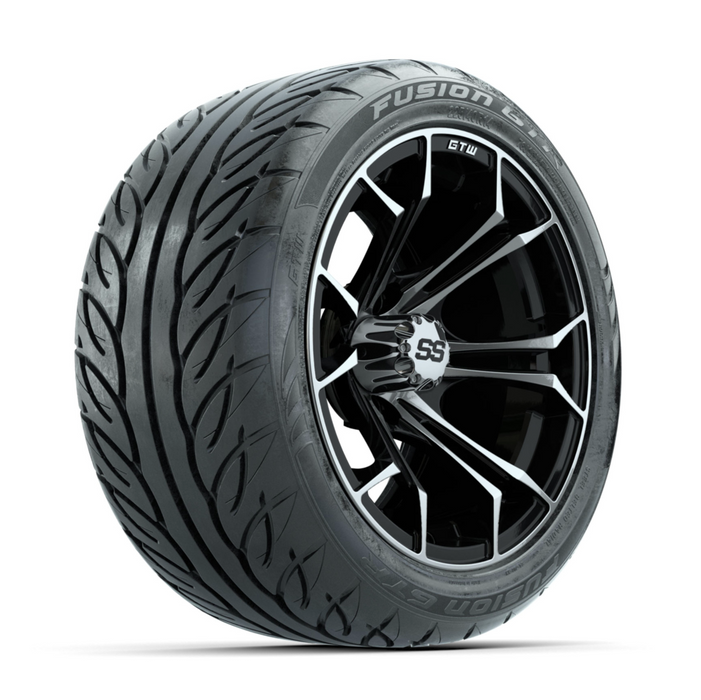 GTW Spyder Machined/Black 14 in Wheels with 225/40-R14 Fusion GTR Street Tires - Full Set