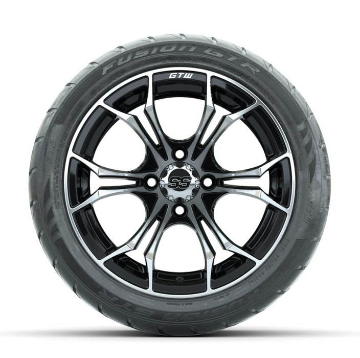 GTW Spyder Machined/Black 14 in Wheels with 225/40-R14 Fusion GTR Street Tires - Full Set