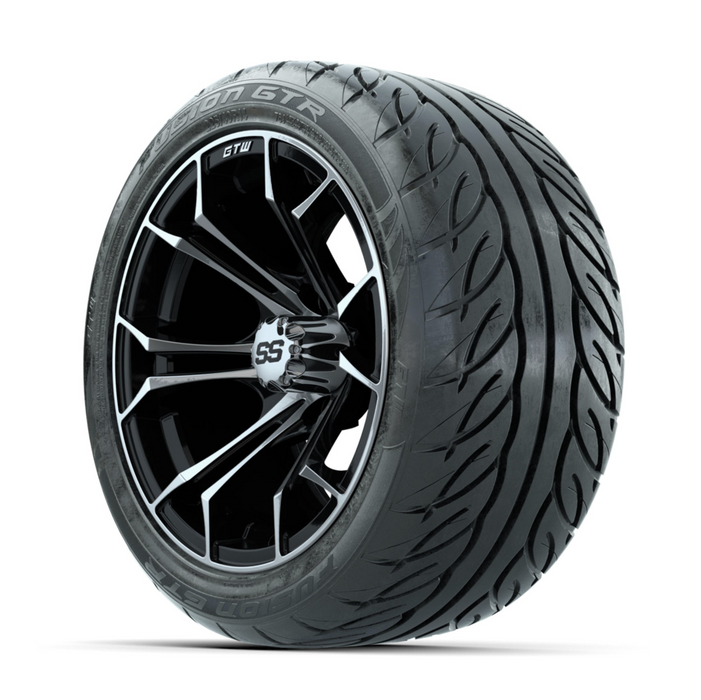 GTW Spyder Machined/Black 14 in Wheels with 225/40-R14 Fusion GTR Street Tires - Full Set