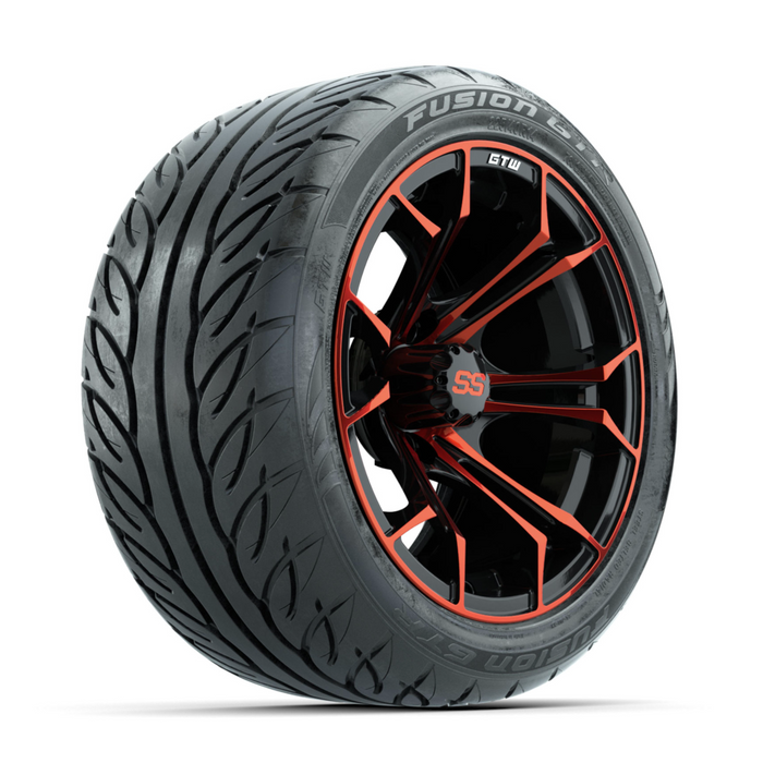 GTW Spyder Red/Black 14 in Wheels with 225/40-R14 Fusion GTR Street Tires - Full Set