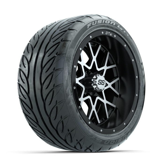 GTW Vortex Machined/Matte Black 14 in Wheels with 225/40-R14 Fusion GTR Street Tires - Full Set