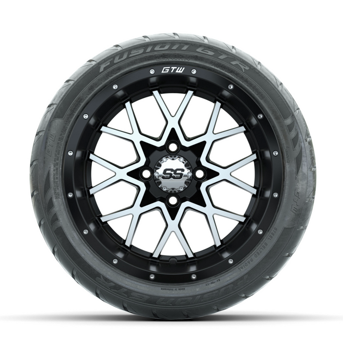 GTW Vortex Machined/Matte Black 14 in Wheels with 225/40-R14 Fusion GTR Street Tires - Full Set