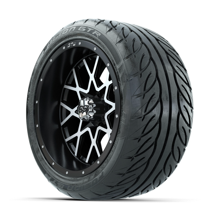 GTW Vortex Machined/Matte Black 14 in Wheels with 225/40-R14 Fusion GTR Street Tires - Full Set