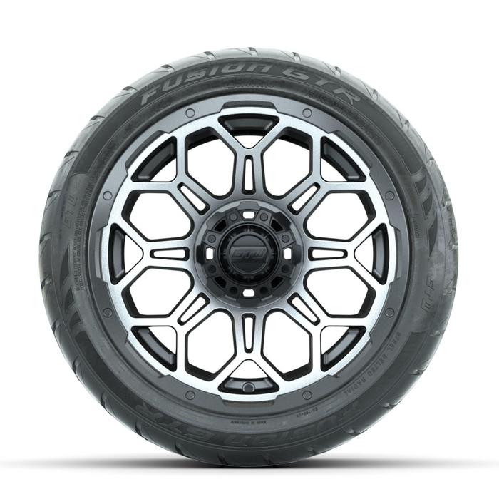 GTW Bravo Machined/Matte Grey 14 in Wheels with 225/40-R14 Fusion GTR Street Tires - Full Set