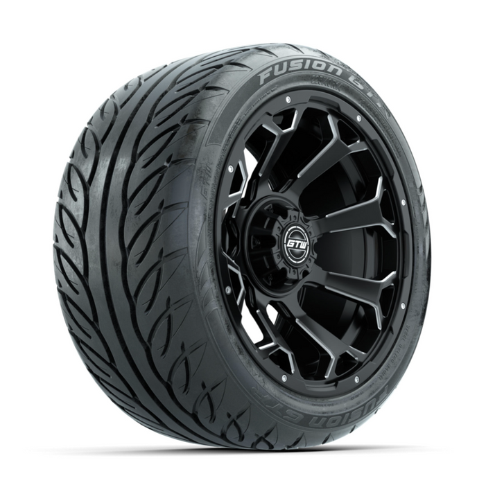 GTW Raven Off-Road Matte Black/Ball Milled 14 in Wheels with 225/40-R14 Fusion GTR Street Tires - Full Set