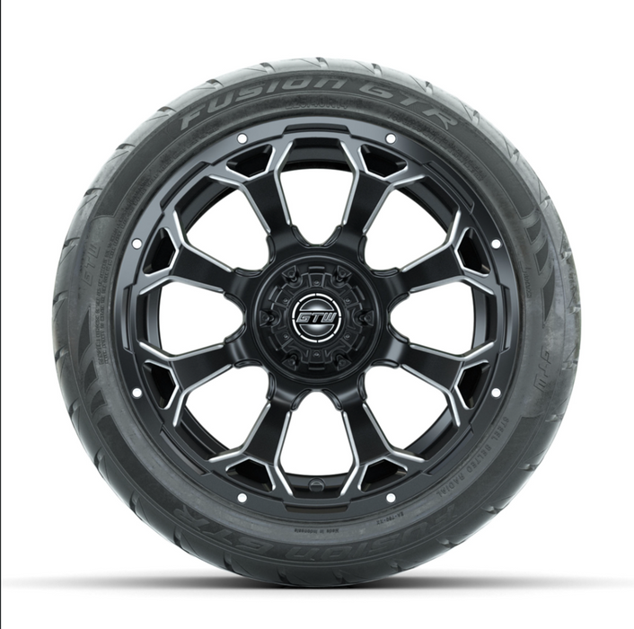 GTW Raven Off-Road Matte Black/Ball Milled 14 in Wheels with 225/40-R14 Fusion GTR Street Tires - Full Set