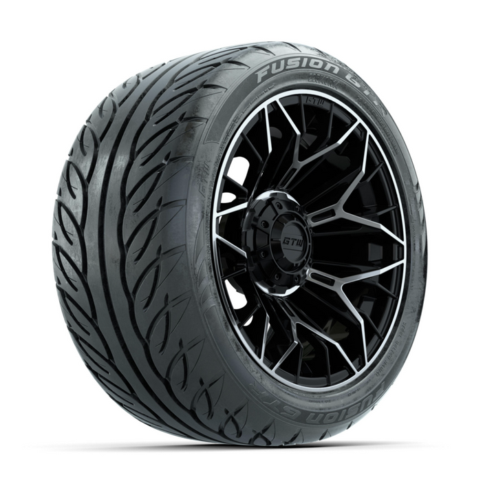 GTW Stellar Machined/Black 14 in Wheels with 225/40-R14 Fusion GTR Street Tires - Full Set