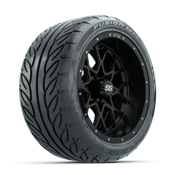 GTW Vortex Matte Black 14 in Wheels with 225/40-R14 Fusion GTR Street Tires - Full Set