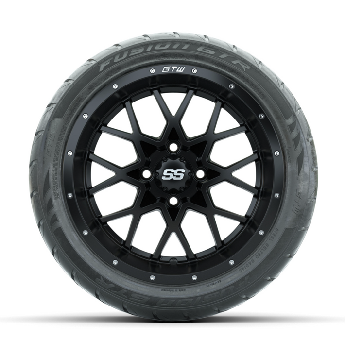 GTW Vortex Matte Black 14 in Wheels with 225/40-R14 Fusion GTR Street Tires - Full Set