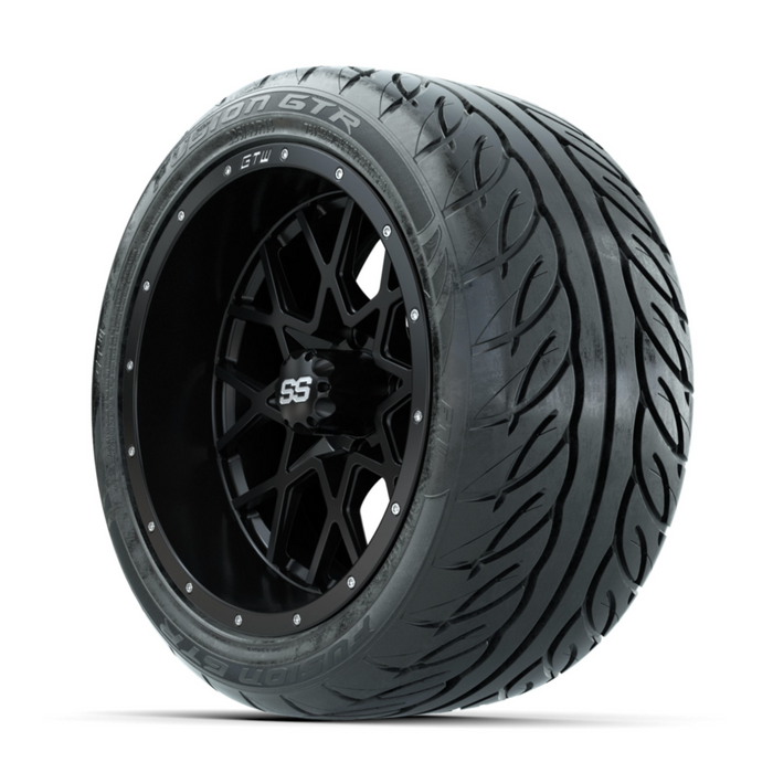 GTW Vortex Matte Black 14 in Wheels with 225/40-R14 Fusion GTR Street Tires - Full Set