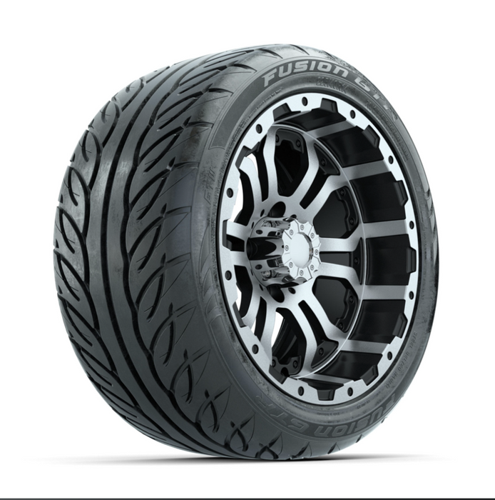 GTW Omega Machined/Black 14 in Wheels with 225/40-R14 Fusion GTR Street Tires - Full Set