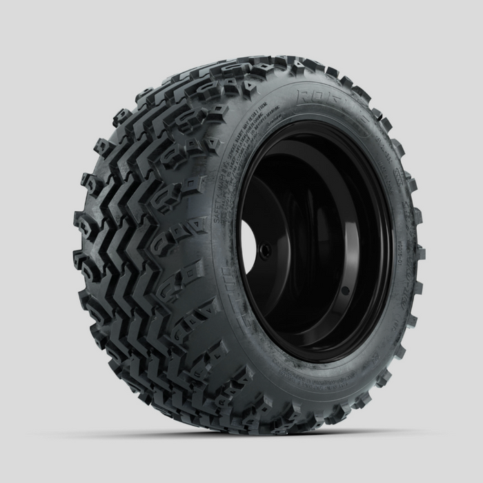 GTW Steel Matte Black 3:5 Offset 10 in Wheels with 18x9.50-10 Rogue All Terrain Tires - Full Set