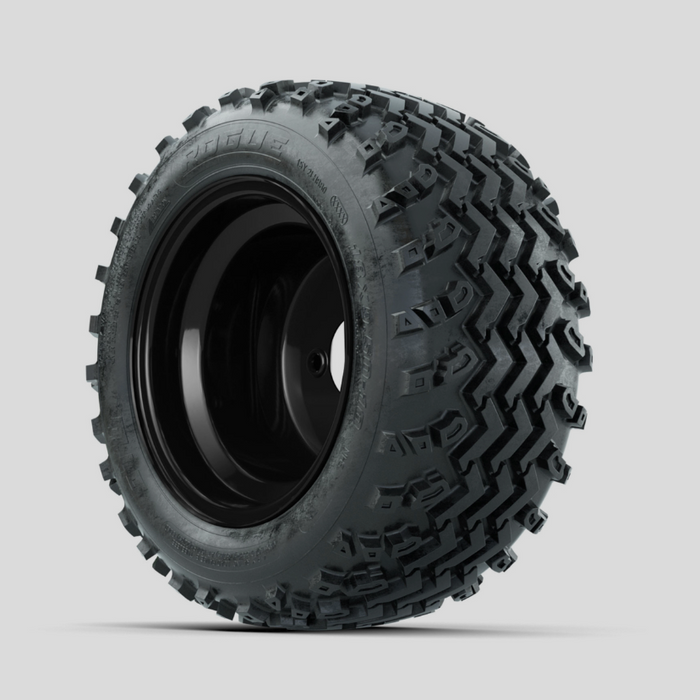 GTW Steel Matte Black 3:5 Offset 10 in Wheels with 18x9.50-10 Rogue All Terrain Tires - Full Set