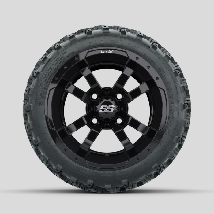 GTW Storm Trooper Black 10 in Wheels with 18x9.50-10 Rogue All Terrain Tires - Full Set