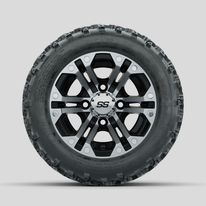 GTW Specter Machined/Black 10 in Wheels with 18x9.50-10 Rogue All Terrain Tires - Full Set