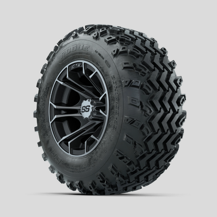 GTW Spyder Machined/Matte Grey 10 in Wheels with 20x10.00-10 Rogue All Terrain Tires - Full Set