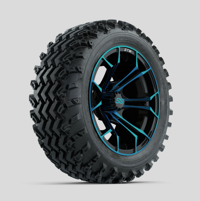 GTW Spyder Blue/Black 14 in Wheels with 23x10.00-14 Rogue All Terrain Tires - Full Set