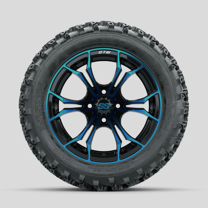 GTW Spyder Blue/Black 14 in Wheels with 23x10.00-14 Rogue All Terrain Tires - Full Set