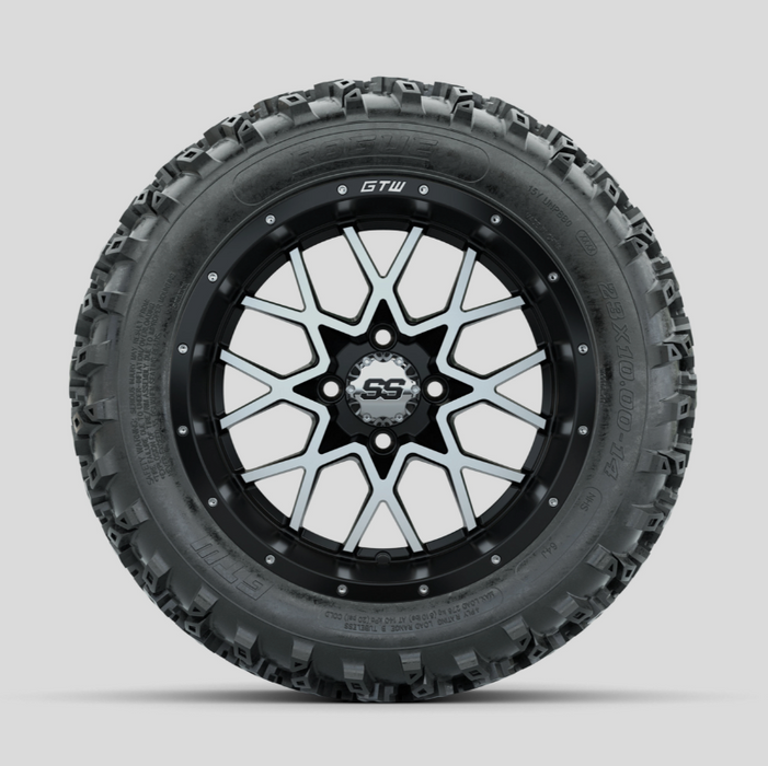 GTW Vortex Machined/Matte Black 14 in Wheels with 23x10.00-14 Rogue All Terrain Tires - Full Set