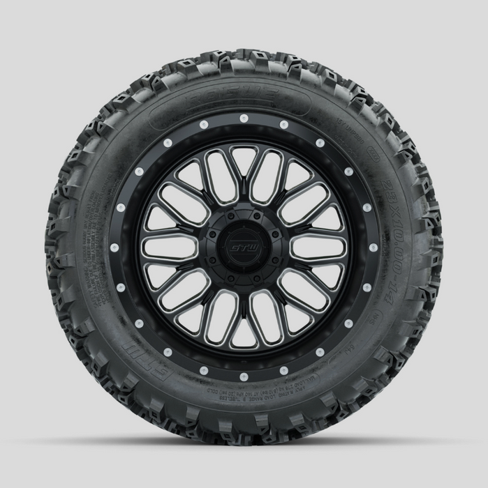 GTW Helix Machined/Black 14 in Wheels with 23x10.00-14 Rogue All Terrain Tires - Full Set