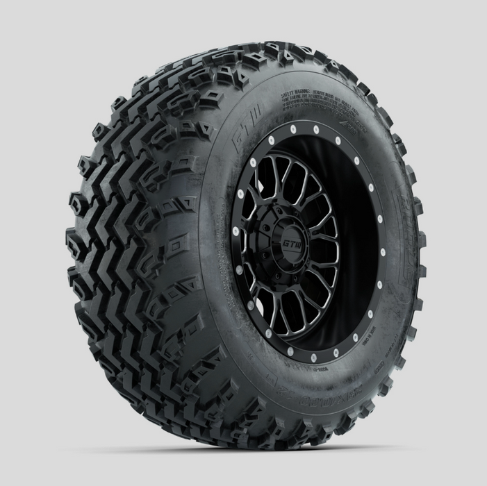 GTW Helix Machined/Black 12 in Wheels with 23x10.00-12 Rogue All Terrain Tires - Full Set