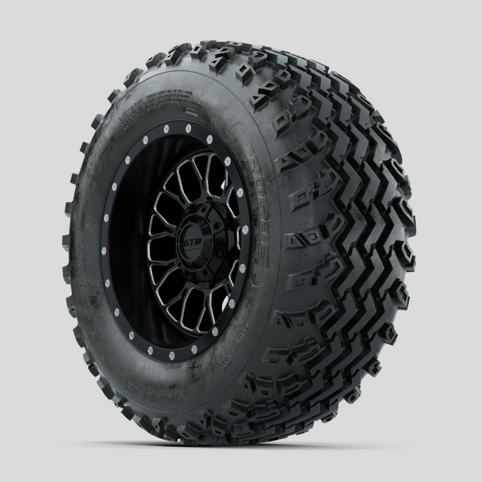 GTW Helix Machined/Black 12 in Wheels with 23x10.00-12 Rogue All Terrain Tires - Full Set
