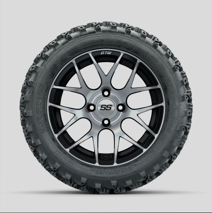 GTW Pursuit Machined/Black 14 in Wheels with 23x10.00-14 Rogue All Terrain Tires - Full Set