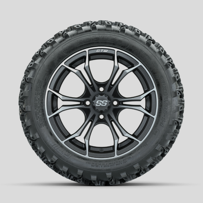 GTW Spyder Machined/Grey 14 in Wheels with 23x10.00-14 Rogue All Terrain Tires - Full Set