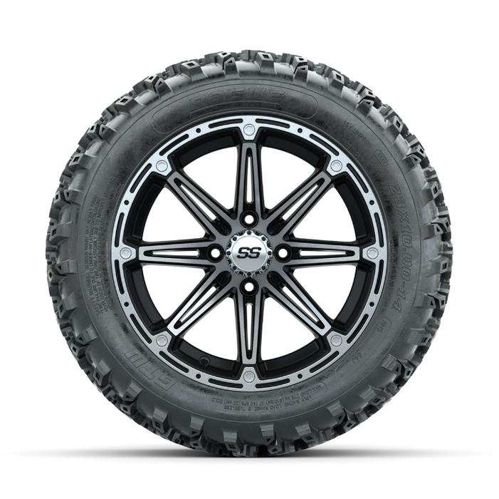 GTW Element Machined/Black 14 in Wheels with 23x10.00-14 Rogue All Terrain Tires - Full Set