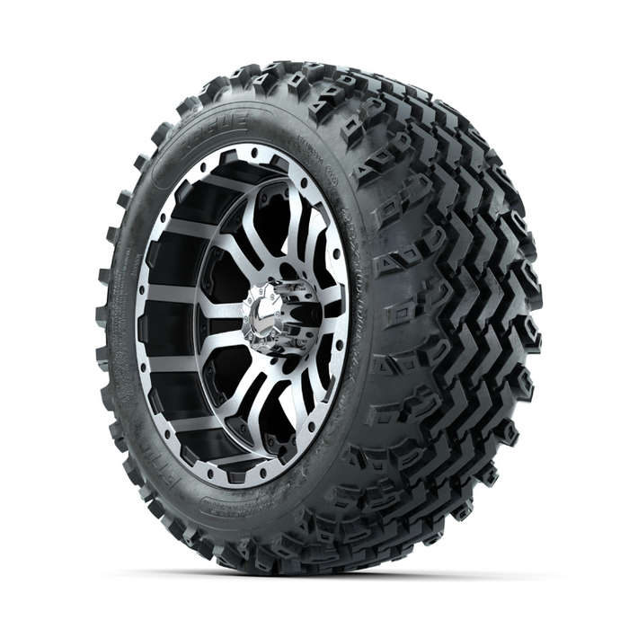 GTW Omega Machined/Black 14 in Wheels with 23x10.00-14 Rogue All Terrain Tires - Full Set