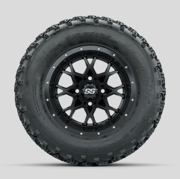 GTW Vortex Matte Black 12 in Wheels with 23x10.00-12 Rogue All Terrain Tires - Full Set