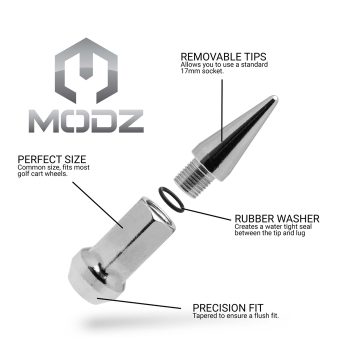 MODZ 16-Pack Chrome SPIKED Golf Cart Lug Nuts (Standard) for Club Car, EZGO and ICON