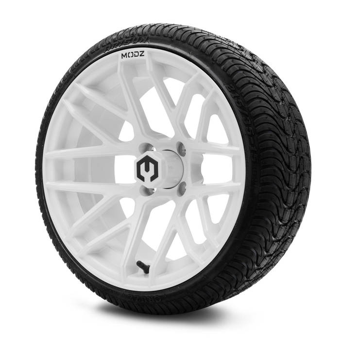 MODZ® 15-Inch Matrix Glossy White Wheels & 20.5-Inch Arisun Cruze Street Tires Combo