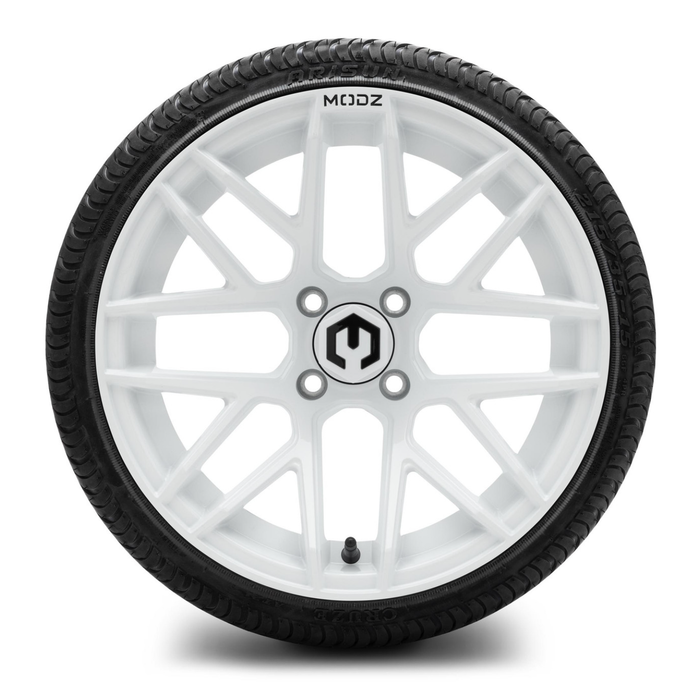 MODZ® 15-Inch Matrix Glossy White Wheels & 20.5-Inch Arisun Cruze Street Tires Combo