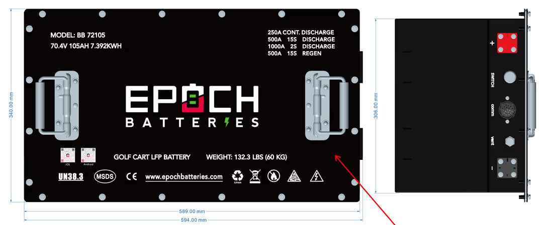 Epoch Batteries 70.4V (72V) 105Ah Lithium LiFePO4 Golf Cart Battery - Complete Kit