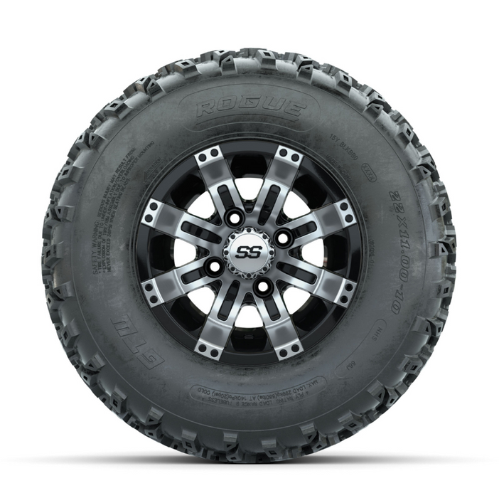GTW Tempest Machined/Black 10 in Wheels with 22x11.00-10 Rogue All Terrain Tires - Full Set