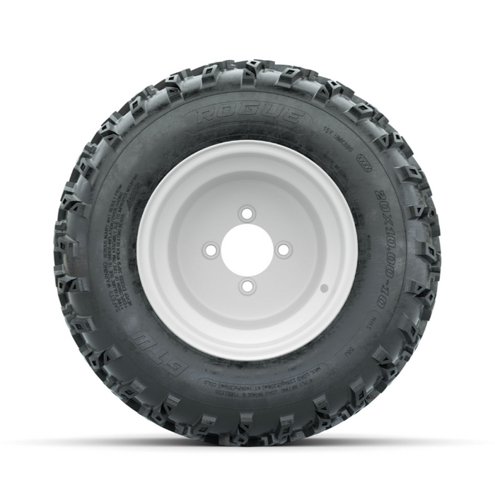 GTW Steel White 3:5 Offset 10 in Wheels with 20x10.00-10 Rogue All Terrain Tires - Full Set