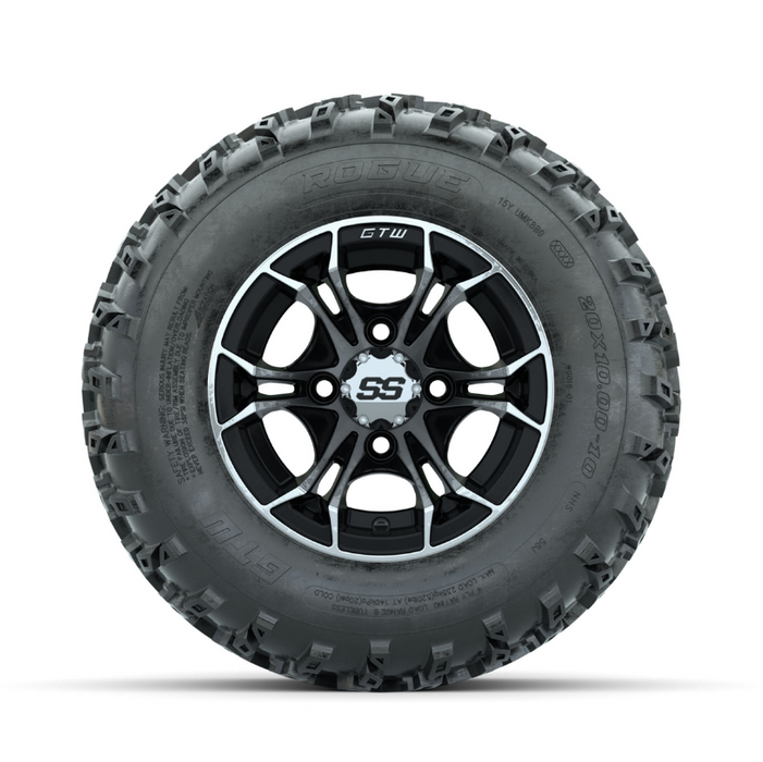 GTW Spyder Machined/Black 10 in Wheels with 20x10.00-10 Rogue All Terrain Tires - Full Set