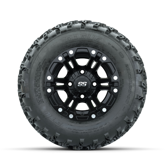 GTW Specter Matte Black 10 in Wheels with 20x10.00-10 Rogue All Terrain Tires - Full Set