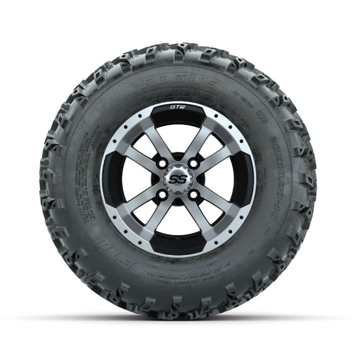 GTW Storm Trooper Machined/Black 10 in Wheels with 20x10.00-10 Rogue All Terrain Tires - Full Set