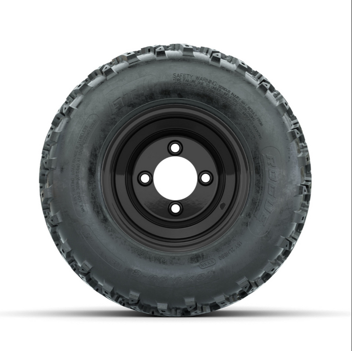 GTW Steel Gloss Black Centered 8 in Wheels with 18x9.50-8 Rogue All Terrain Tires - Full Set