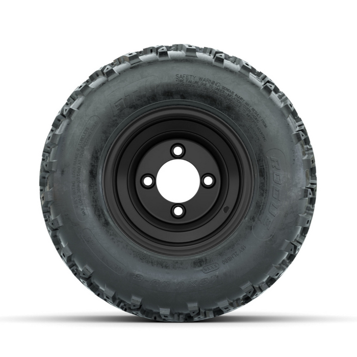 GTW Steel Matte Black 2:5 Offset 8 in Wheels with 18x9.50-8 Rogue All Terrain Tires - Full Set