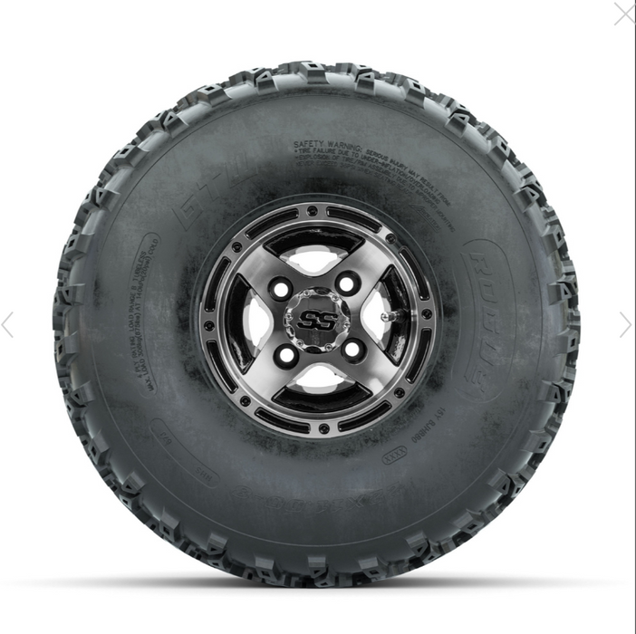 GTW Ranger Machined/Black 8 in Wheels with 22x11.00-8 Rogue All Terrain Tires - Full Set